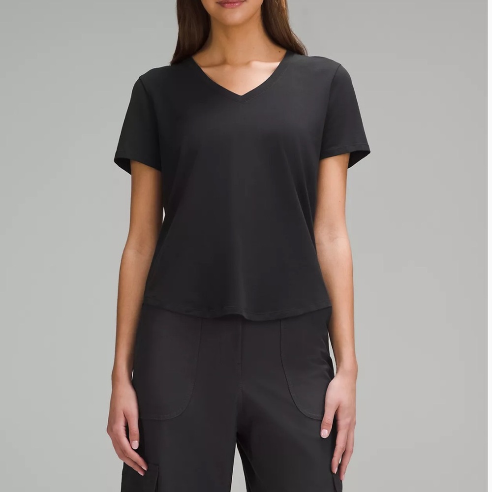 Black V-Neck Short Sleeve Women's Top